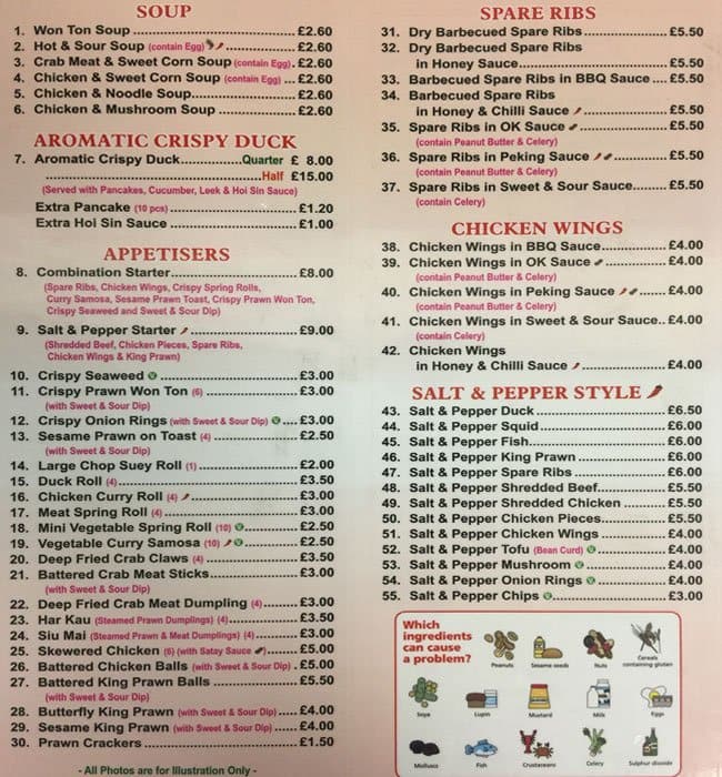 Menu at Wing On Palace, Manchester