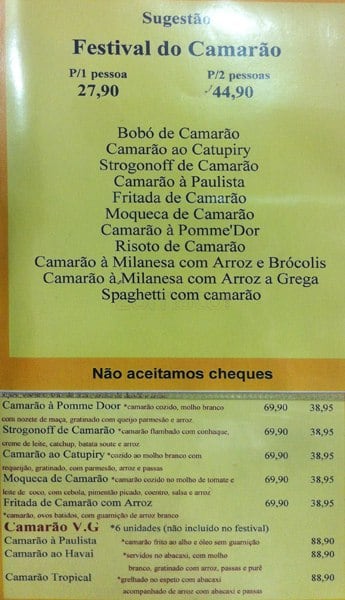 Restaurante Berbigão cardápio