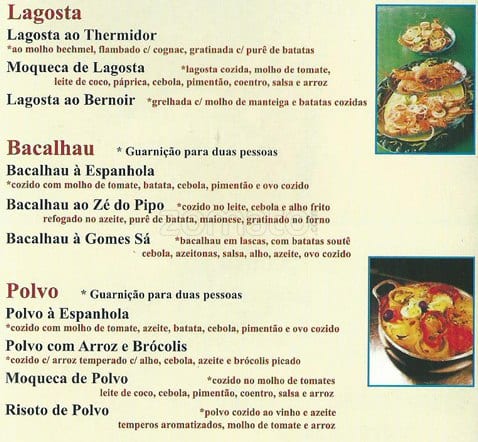 Restaurante Berbigão cardápio