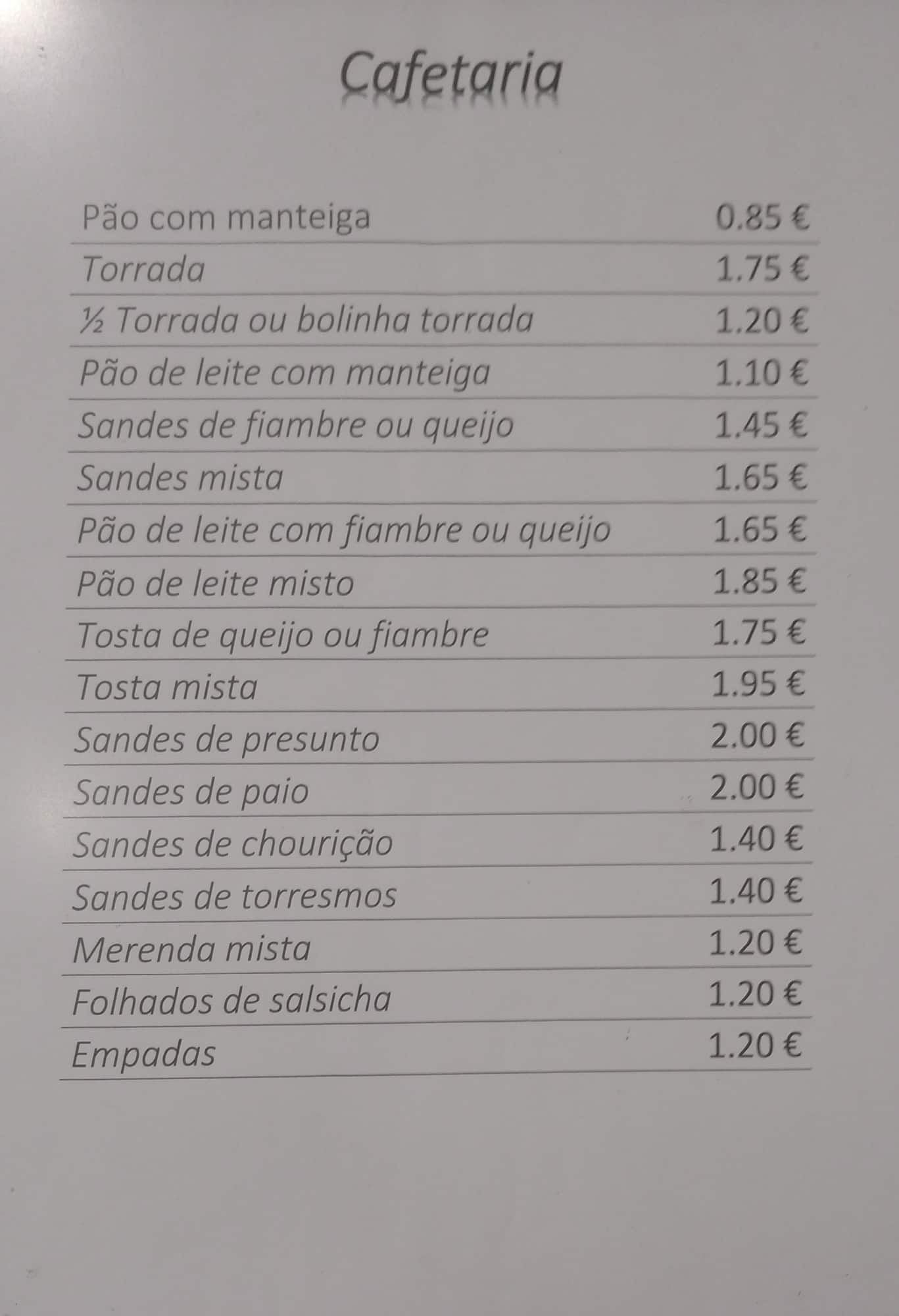 Menu at Leitaria La Salette, Lda. restaurant, Lisbon