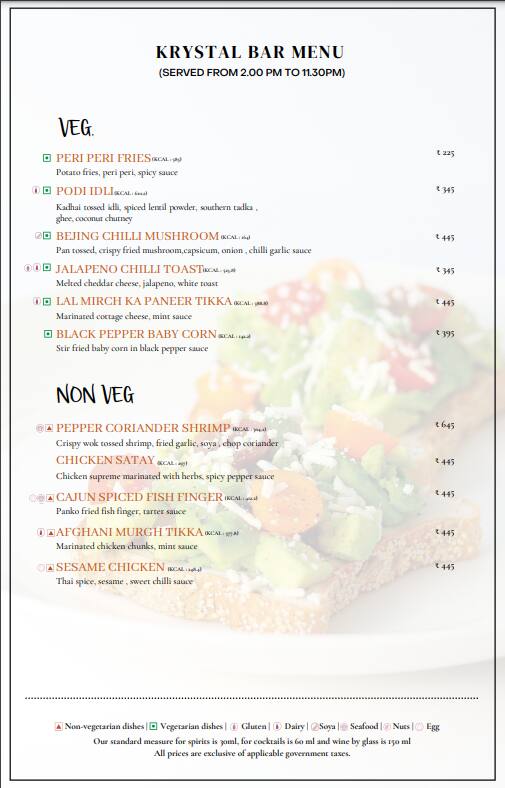 Menu of Krystal Bar Hilton Jaipur, Bais Godam, Jaipur