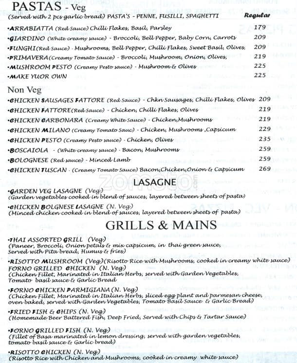 Menu at Forno, Panchkula, Dss