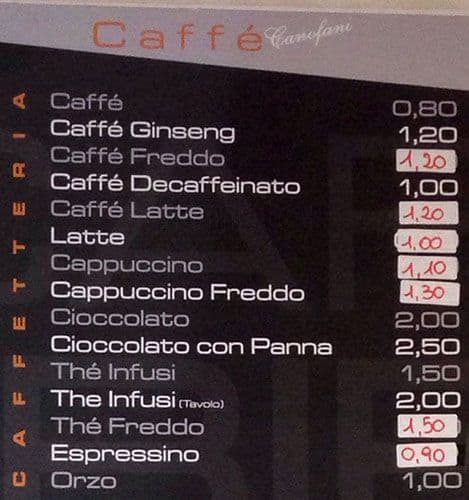 Babi Bar Pasticceria Speisekarte