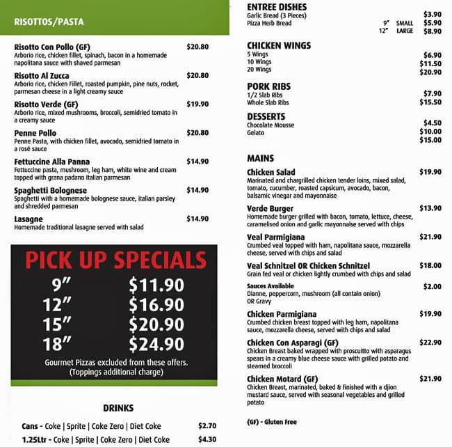 Menu at Cafe Verde Pizzeria, Fairview Park