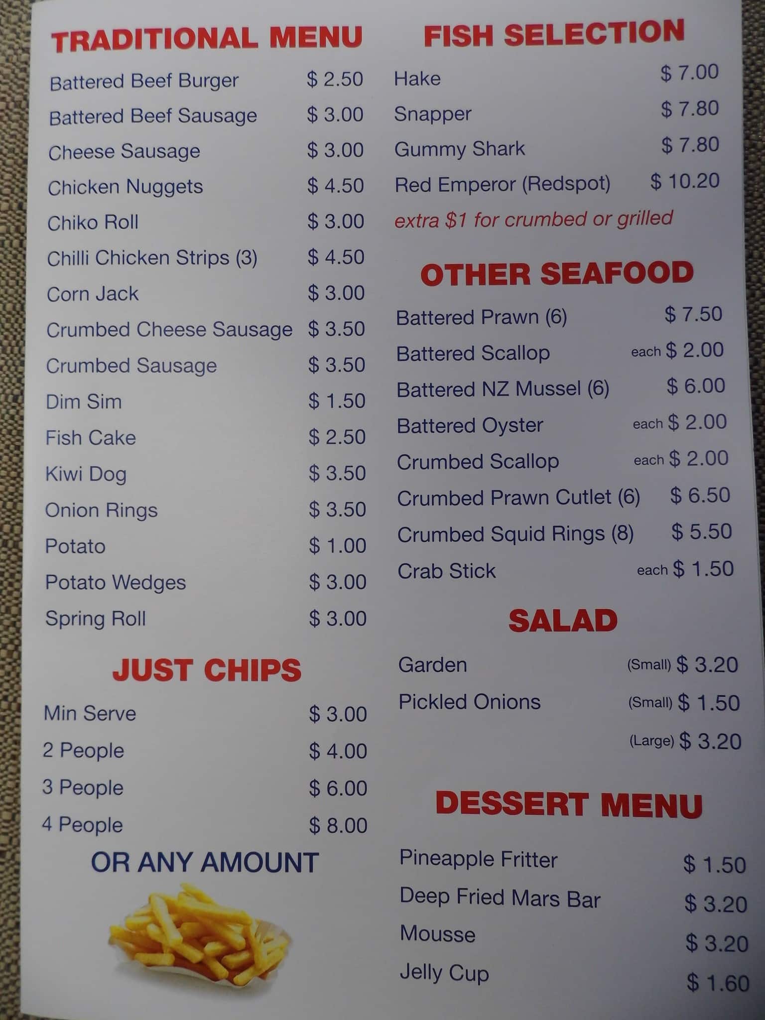 Belridge Fish & Chips Menu Urbanspoon/Zomato