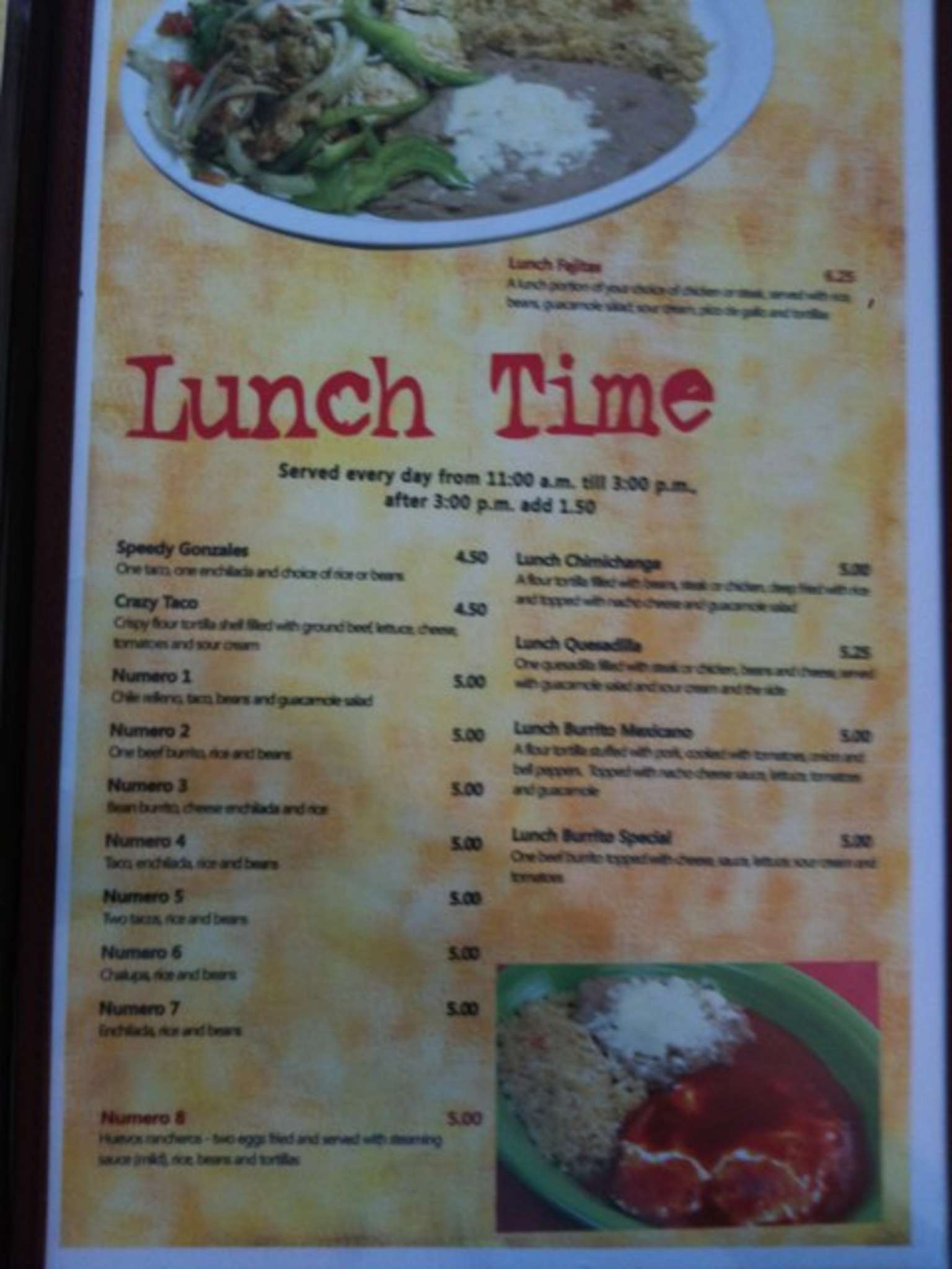 Ayalas Mexican Restaurant Menu
