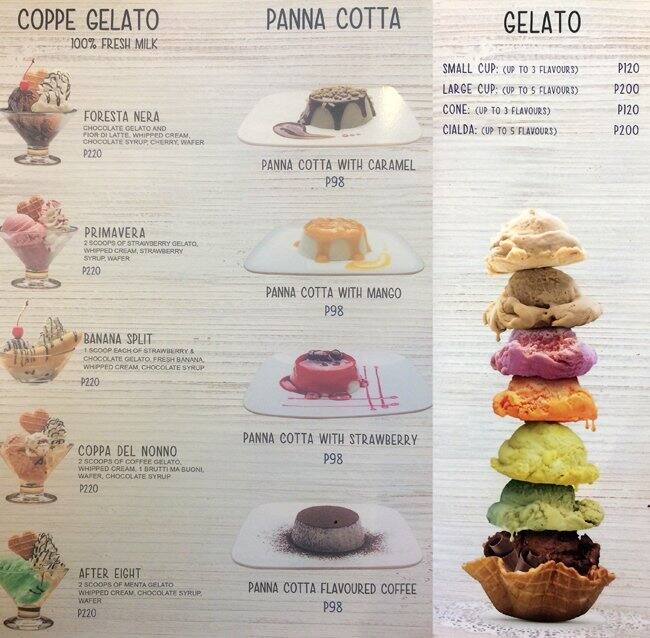 Chiara's Gelateria Menu, Menu for Chiara's Gelateria, McKinley Hill