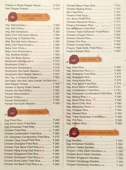 FOC Parel ( Flavours Of China ) menu