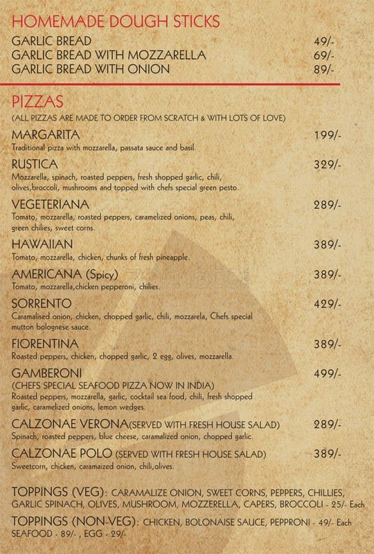 Italian Oven Menu, Menu for Italian Oven, Golf Course Road, Gurgaon