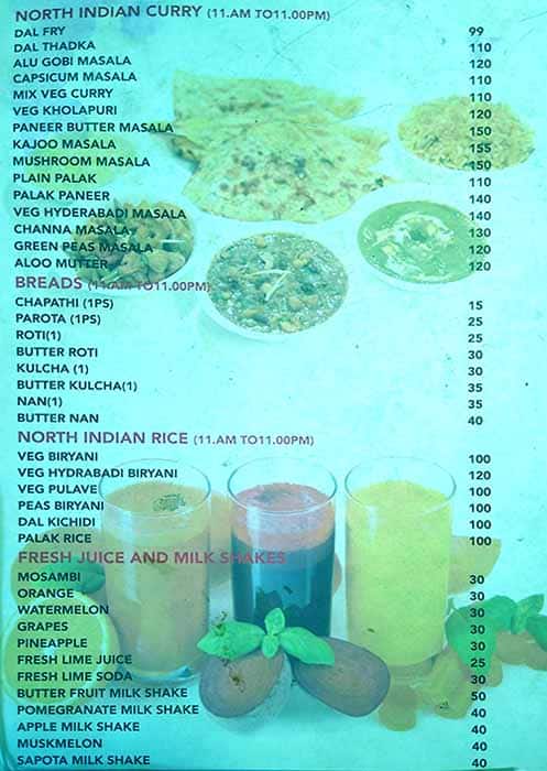 Sandhya Veg menu