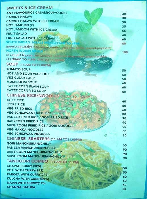 Sandhya Veg menu