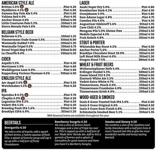 Brewhouse and Kitchen Menu, Menu for Brewhouse and Kitchen, Angel ...