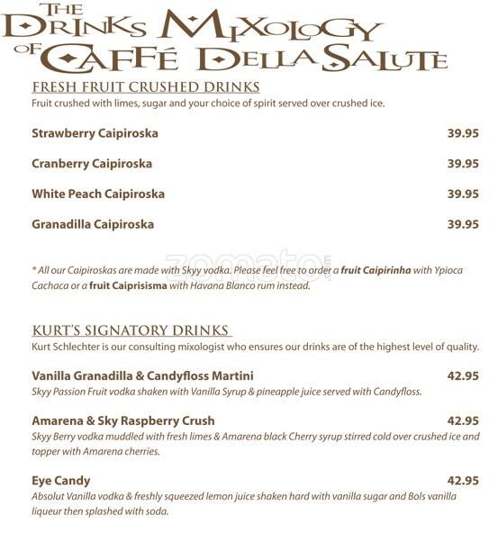 Menu at Cafe Dela Salute, Sandton