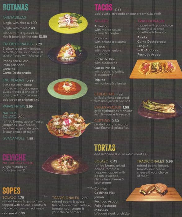 Menu at Solazo pub & bar, Chicago, S Pulaski Rd