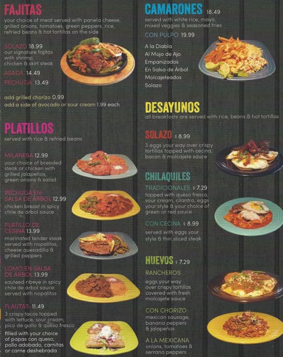 Menu at Solazo pub & bar, Chicago, S Pulaski Rd