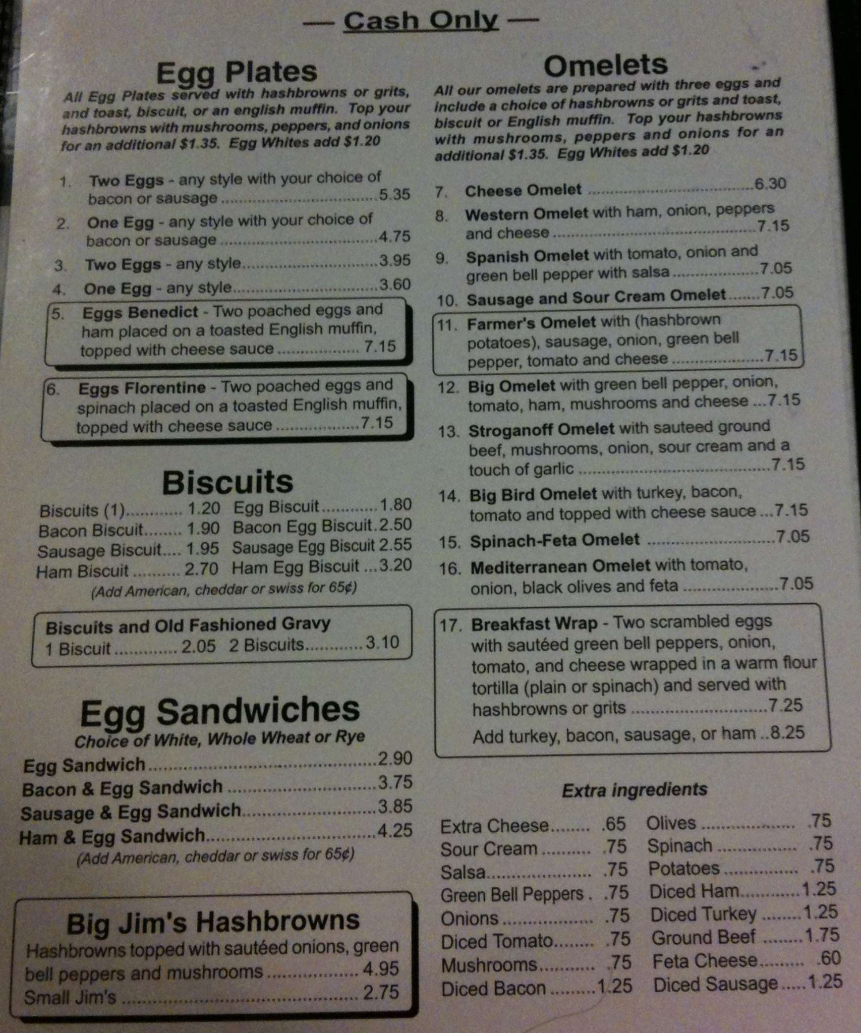 Menu at Ye Olde Waffle Shop restaurant, Chapel Hill