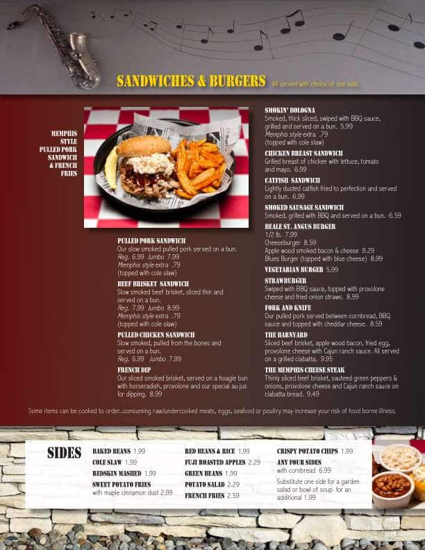 Menu at Beale Street Smokehouse BBQ, Fenton