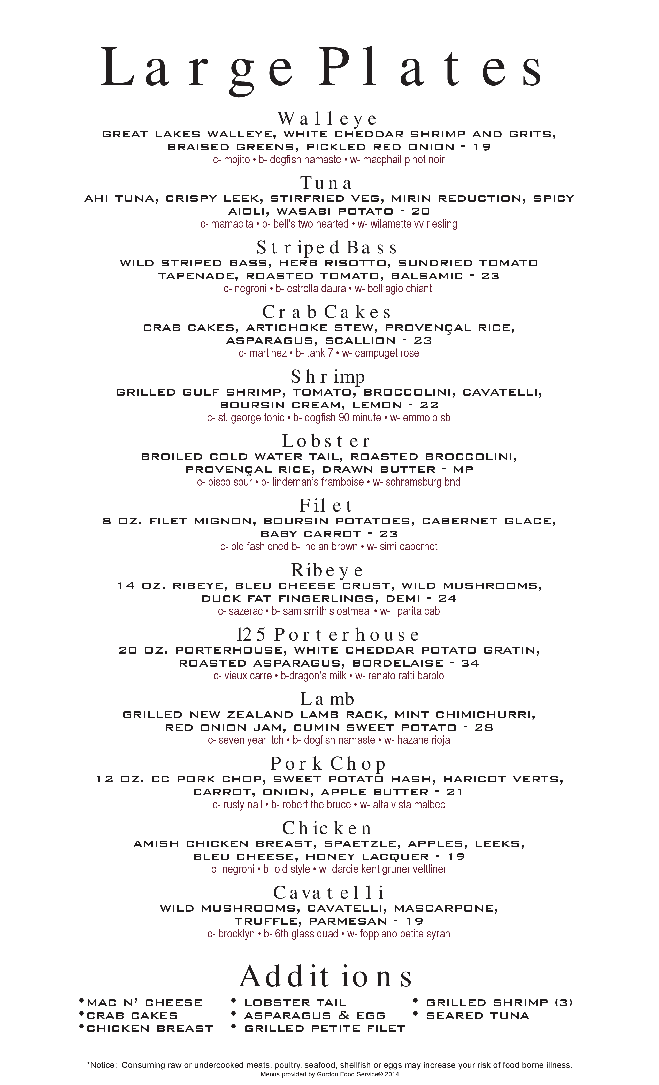 Menu at Hideout 125 steakhouse, Fort Wayne