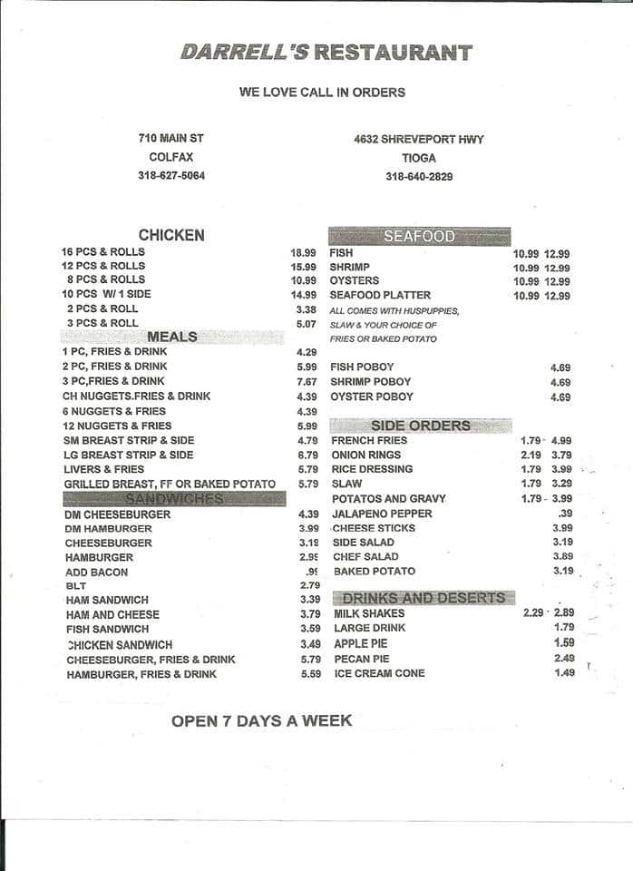 Darrell S Restaurant Menu Urbanspoon Zomato Darrell S Restaurant Pineville Menu