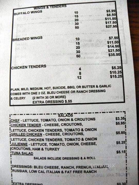 Menu at Leo's Sub Shop restaurant, Bradford