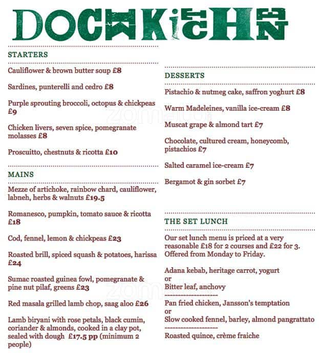 Dock Kitchen Menu, Menu for Dock Kitchen, Kensal Green, London Zomato UK