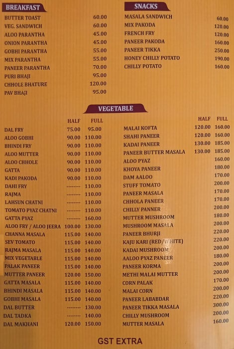 Rajmahal Restaurant menu