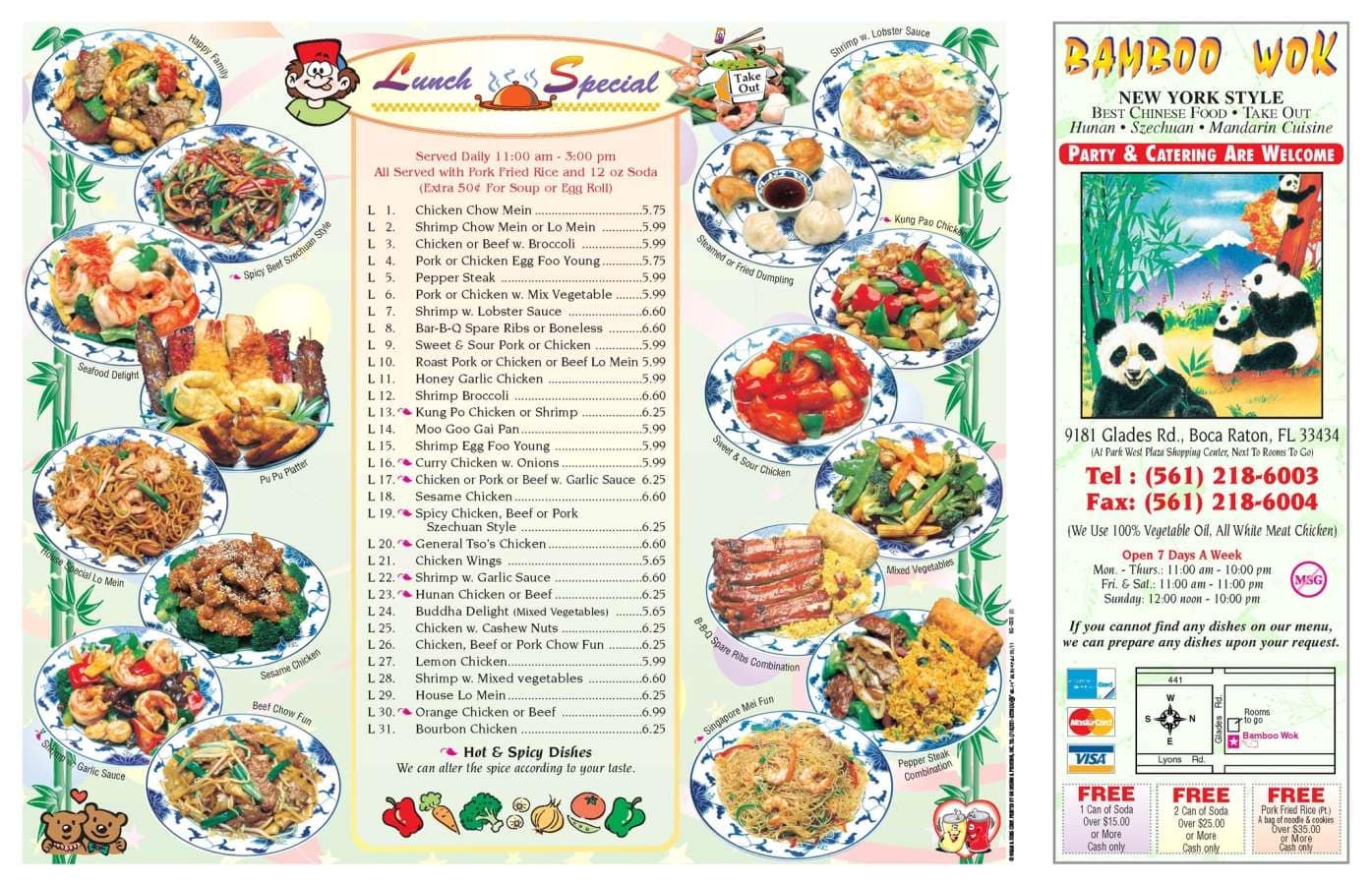 Bamboo Wok menu, Menu restauracji Bamboo Wok, Boca Raton, Miami