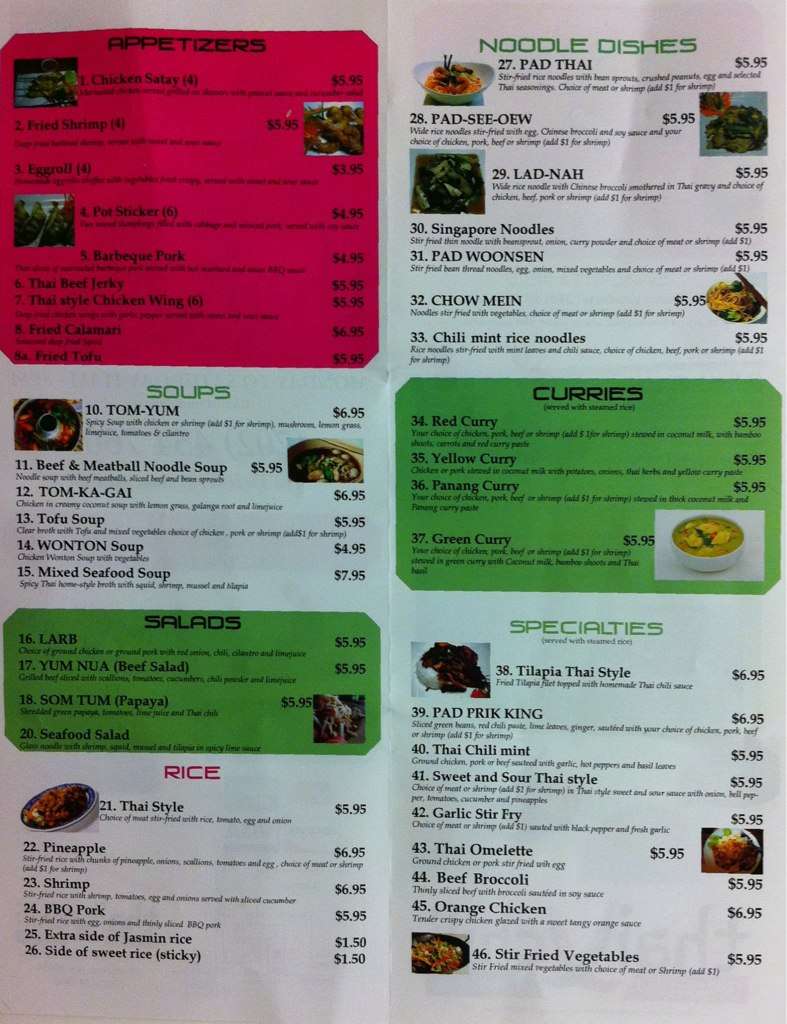 Thai Chili Menu, Menu for Thai Chili, Green Valley North, Las Vegas