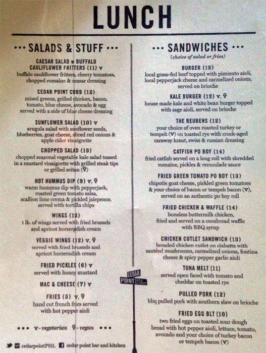 Cedar Point Bar & Kitchen Menu Urbanspoon/Zomato