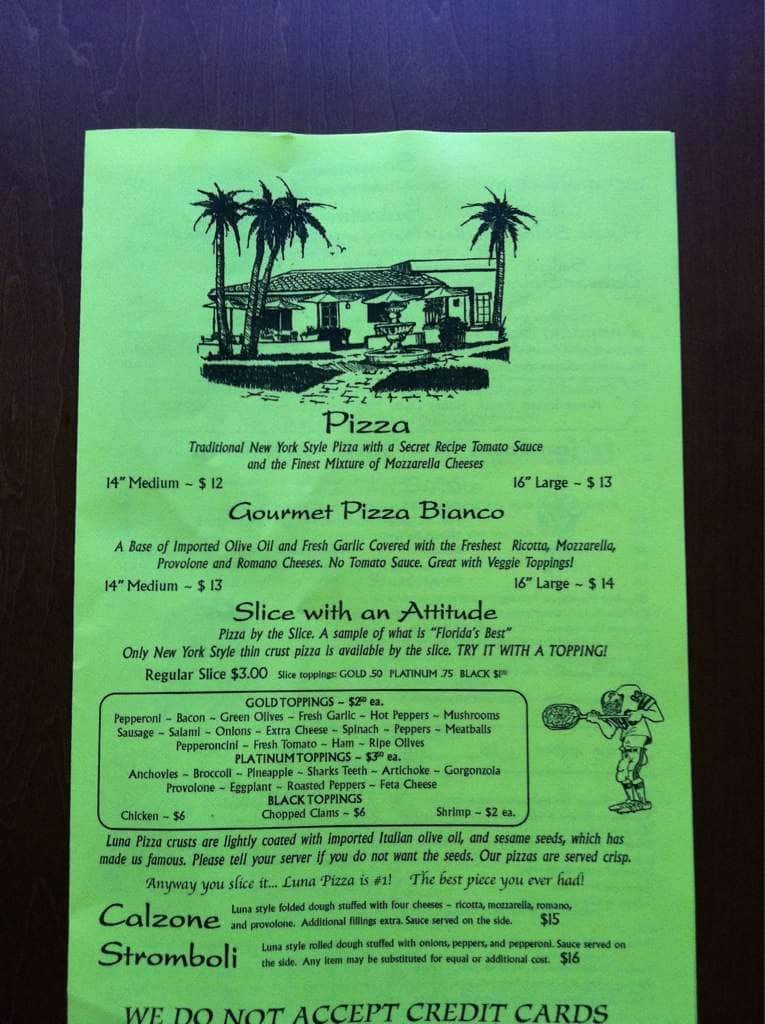 Luna Ristorante Menu, Menu for Luna Ristorante, Venice, Venice