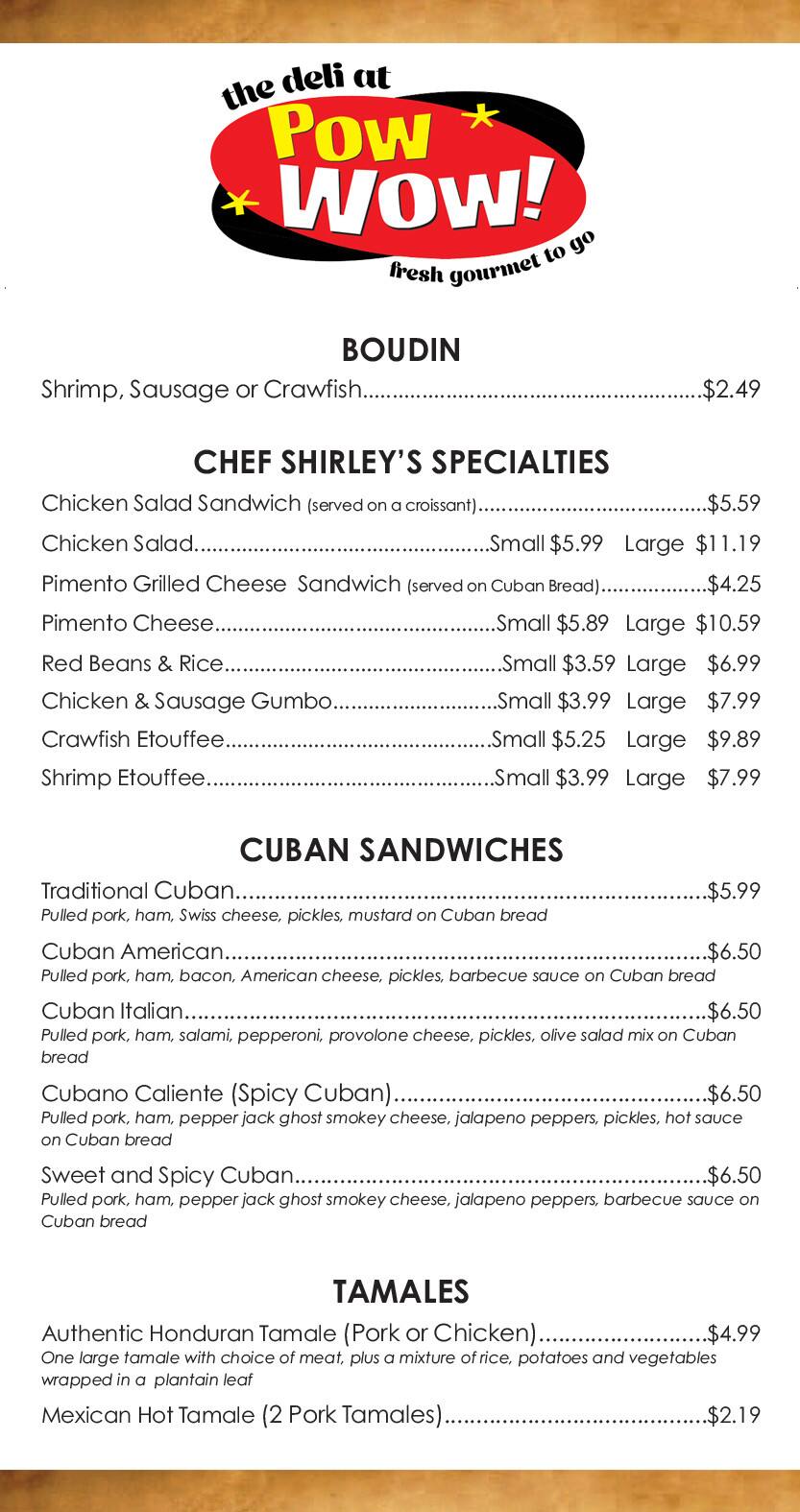 Menu at Pow Wow Texaco & Deli, Ruston