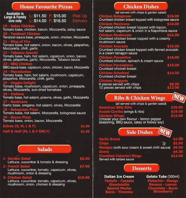 Menu at Palace Dial A Pizza fast food, Craigieburn