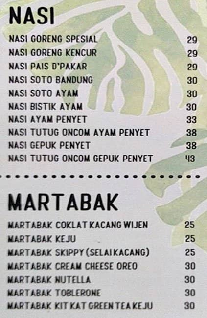 Cafe D'Pakar, Dago Pakar Menu