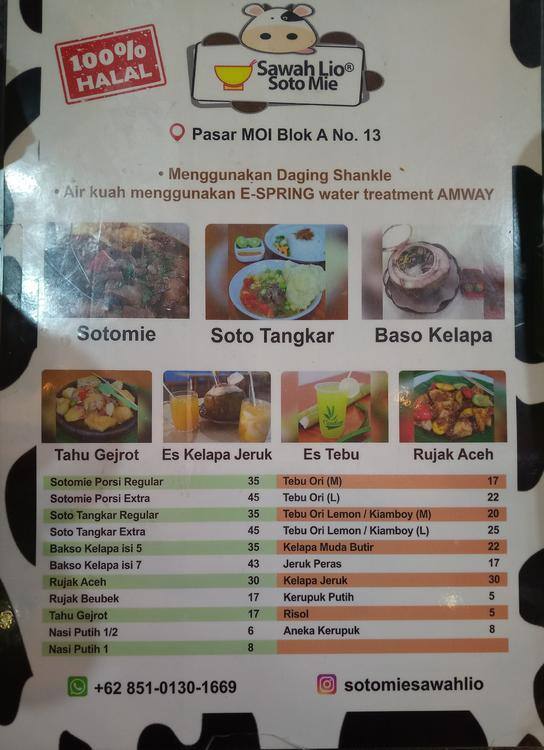 Soto Mie Sawah Lio Menu Menu For Soto Mie Sawah Lio Pluit