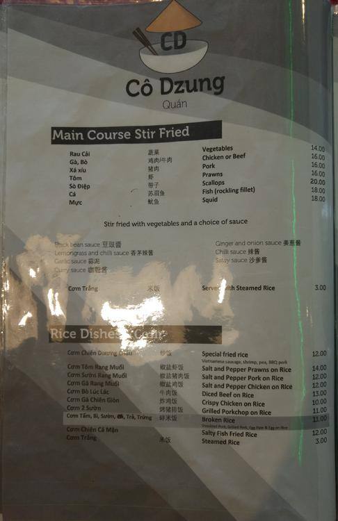 Co Dzung Quan menu