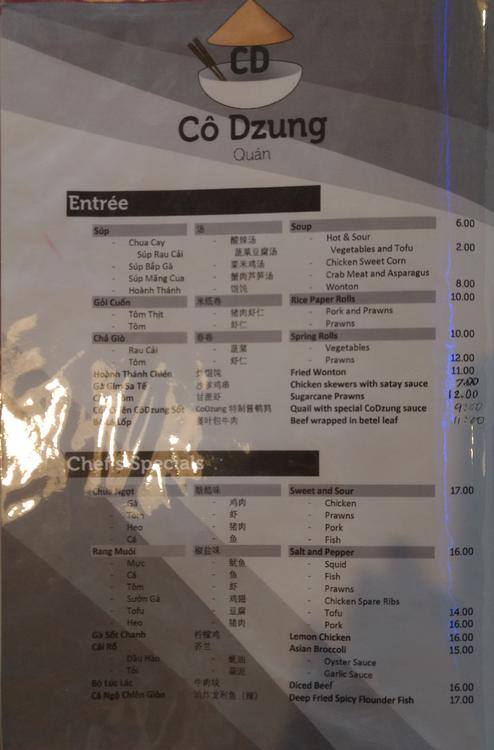 Co Dzung Quan menu