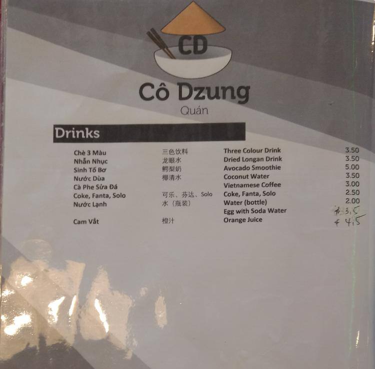 Co Dzung Quan menu