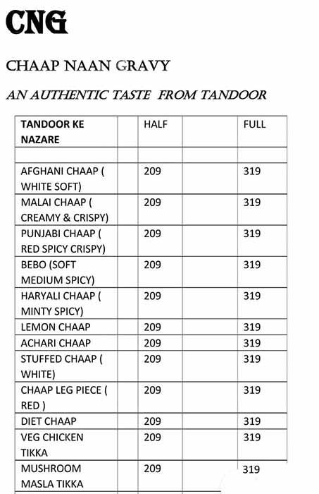 CNG Chaap Naan Gravy Restaurant menu