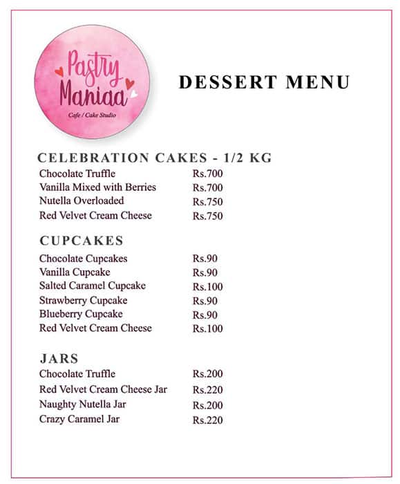 Pastry Maniaa menu