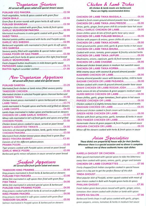 Amani Menu, Menu for Amani, Morningside, Edinburgh Zomato UK