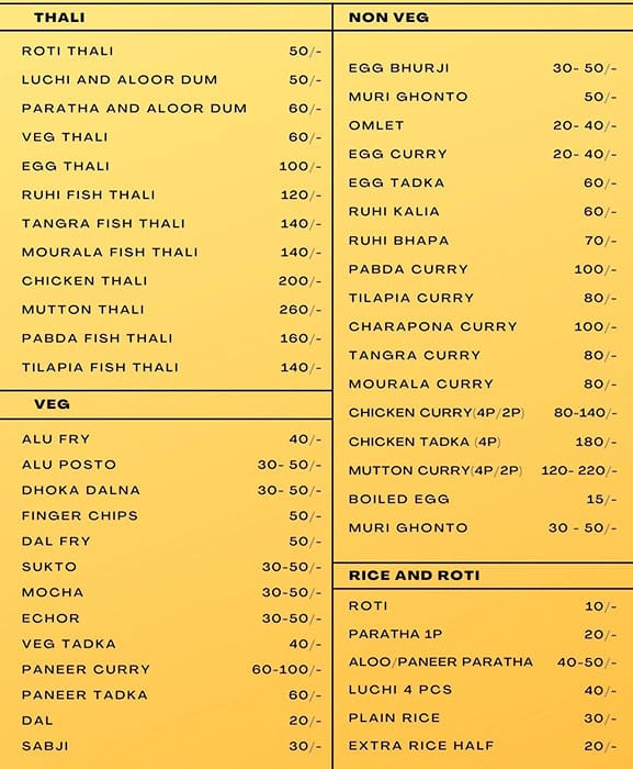 Menu of Amantran Bengali Restaurant, Panjagutta, Hyderabad