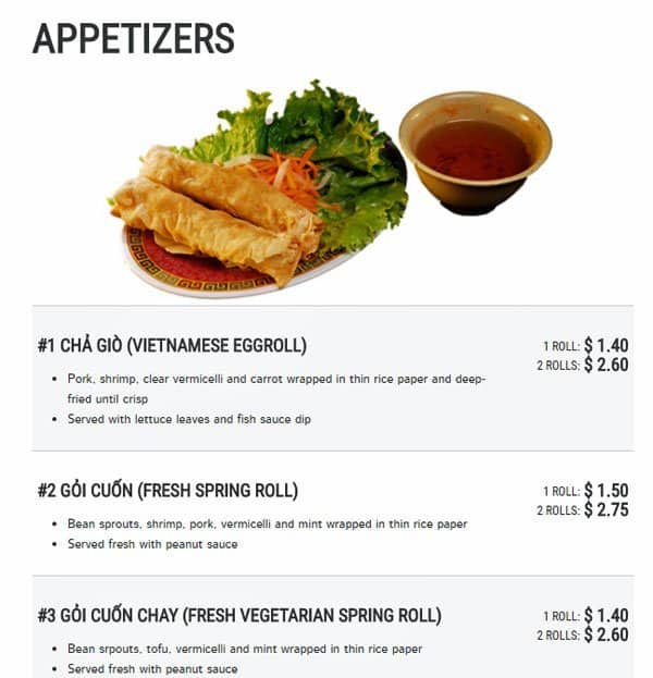 Vietnamese Noodle House Menu, Menu for Vietnamese Noodle House, Cypress