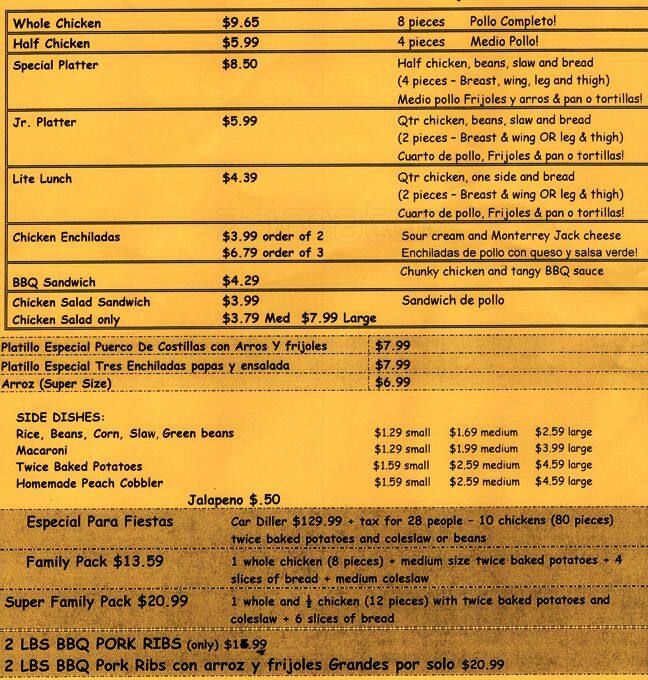 Western Chicken menu
