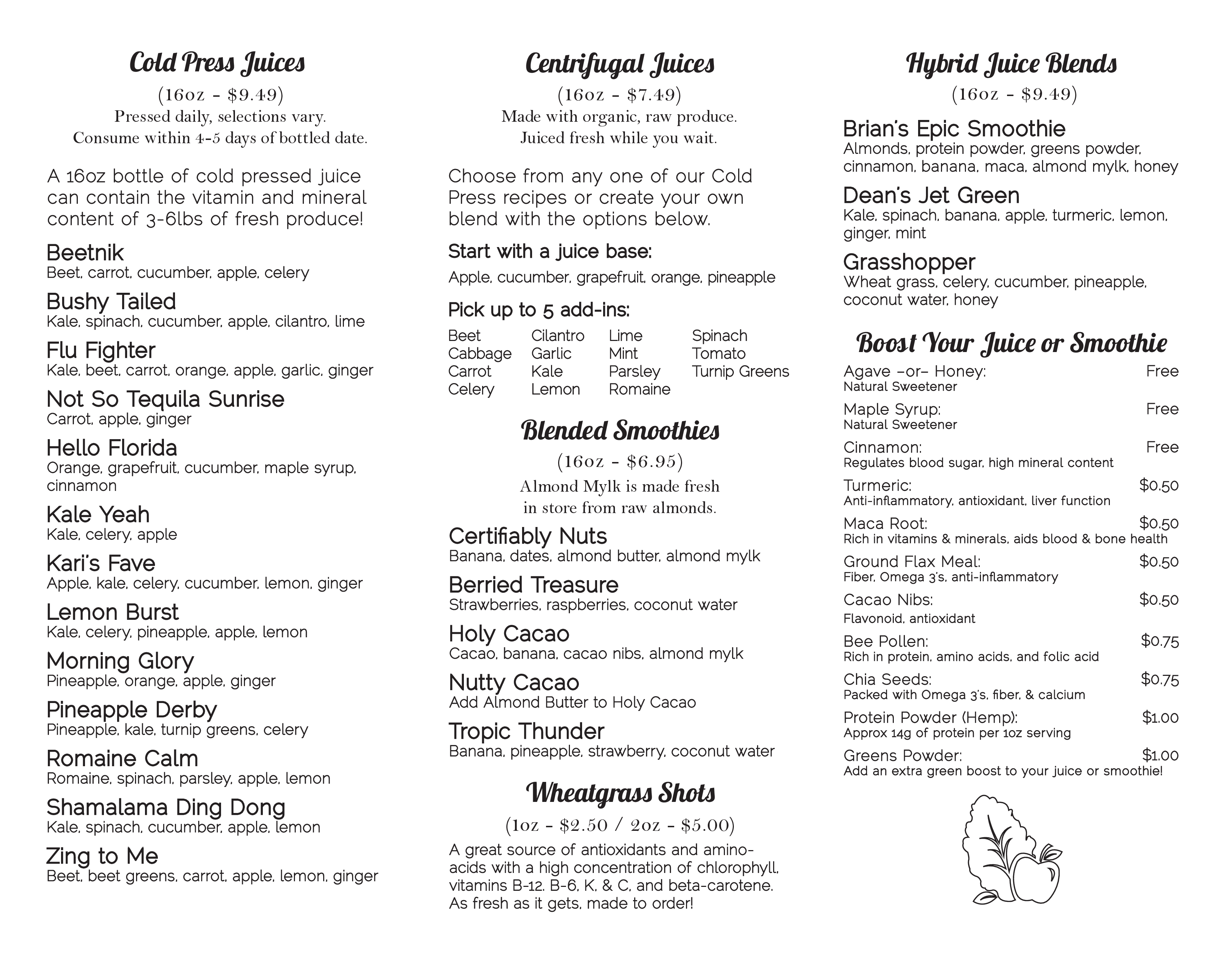 The Juice Bar of Winter Garden Menu Urbanspoon/Zomato