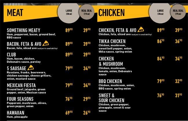 Debonairs Menu Price List