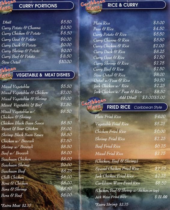 Caribbean Wave Menu, Menu for Caribbean Wave, Scarborough, Toronto