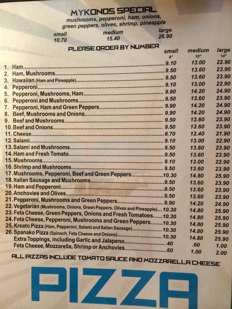 Mykonos Pizza and Spaghetti House Menu Urbanspoon/Zomato