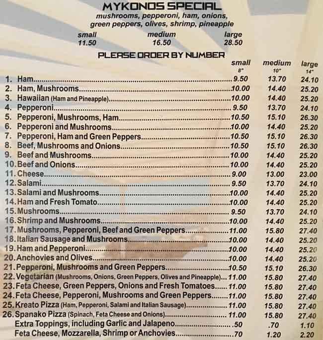 Mykonos Pizza and Spaghetti House Menu Urbanspoon/Zomato