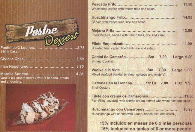 Morelia menu