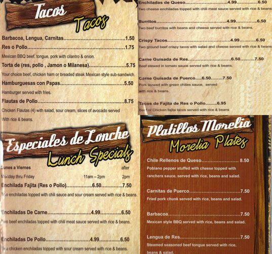 Morelia menu